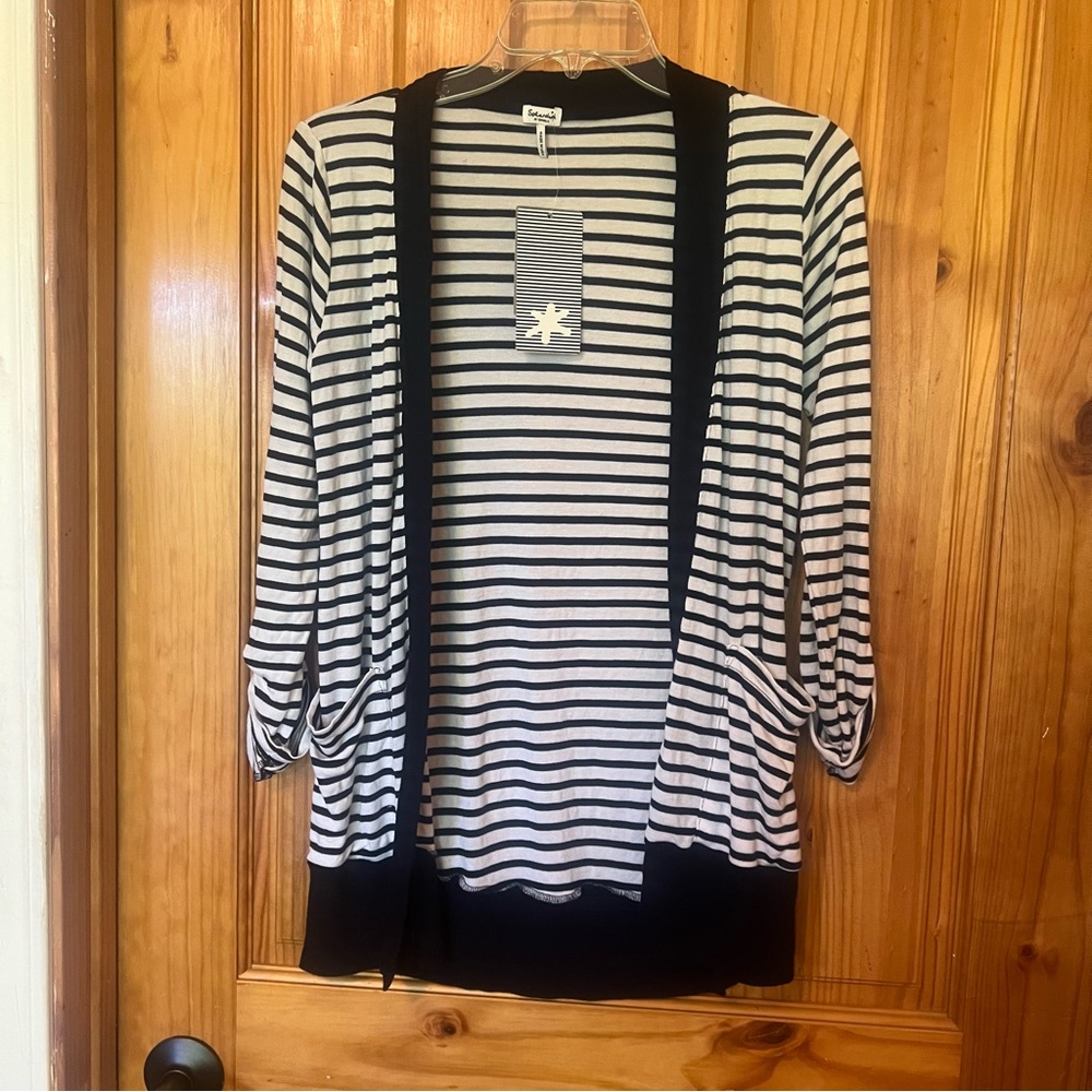 Splendid Black and White Striped Cardigan